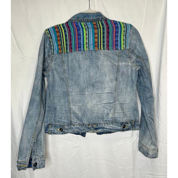 Women’s Angel Kiss Vintage Med Wash Denim Jacket with Patchwork, Sz M - Picture 5 of 9